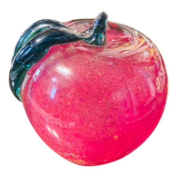 Paperweight Apple Handcrafted Toro Glass 3 Inches Glass Decor Red & Green - Picture 1 of 7